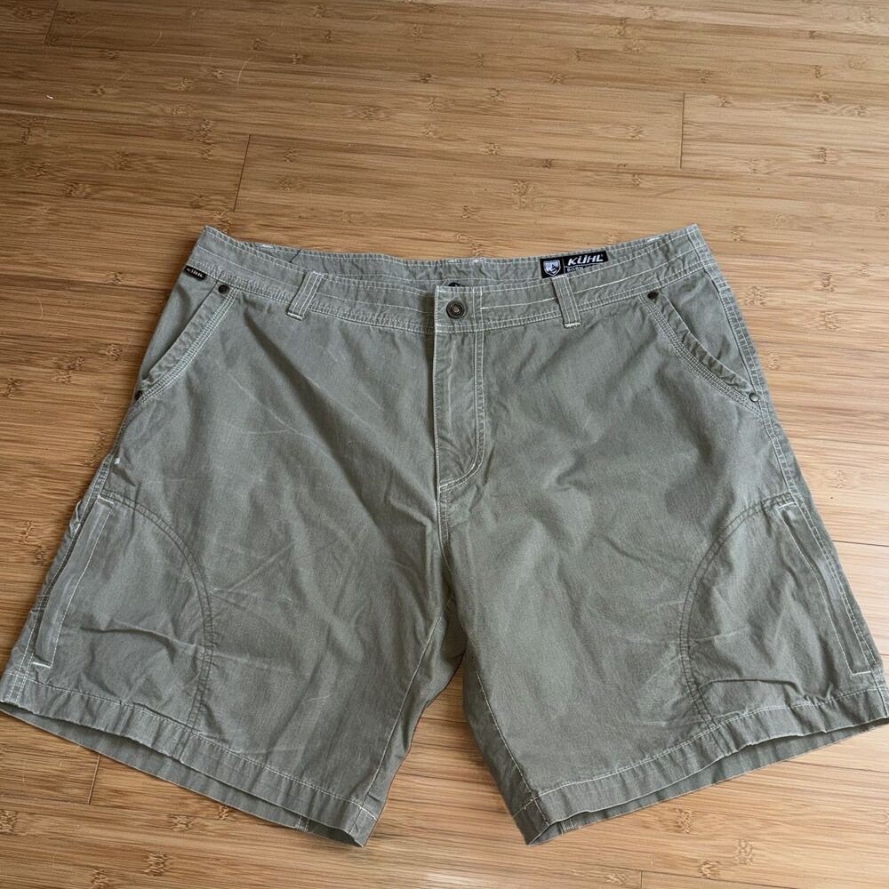 KUHL Ramblr Shorts Mens Size 38 Vintage Patina Dye Olive Green Hiking Cargo